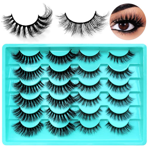 12 Pairs Faux Mink Lashes Wispy Lashes 8D Volume False Eyelashes Flully Eye Lash Extesnion Curly Cat Eye Fake Lashes 2 Style Pack Natural Look Fake Eyelash with Tweezers for Women Girls