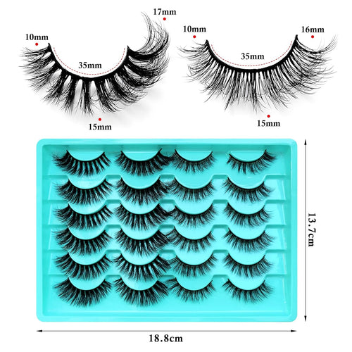 12 Pairs Faux Mink Lashes Wispy Lashes 8D Volume False Eyelashes Flully Eye Lash Extesnion Curly Cat Eye Fake Lashes 2 Style Pack Natural Look Fake Eyelash with Tweezers for Women Girls